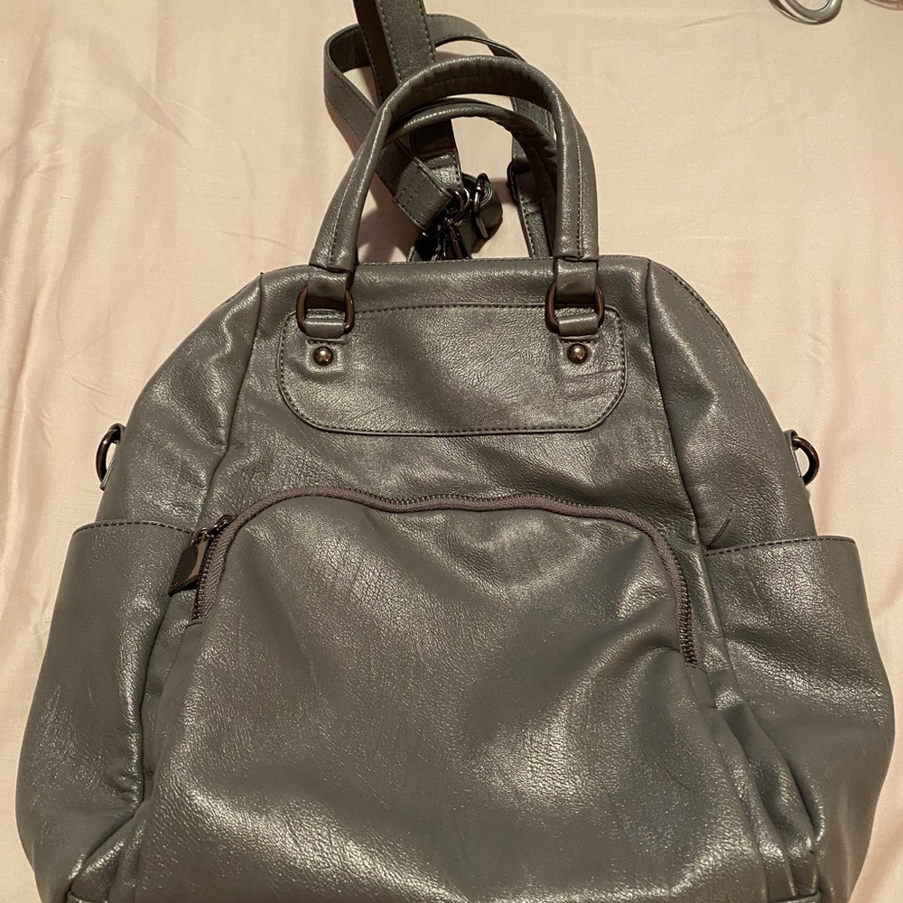 Grey Backpack, Purse, Convertible With Long Straps Gem